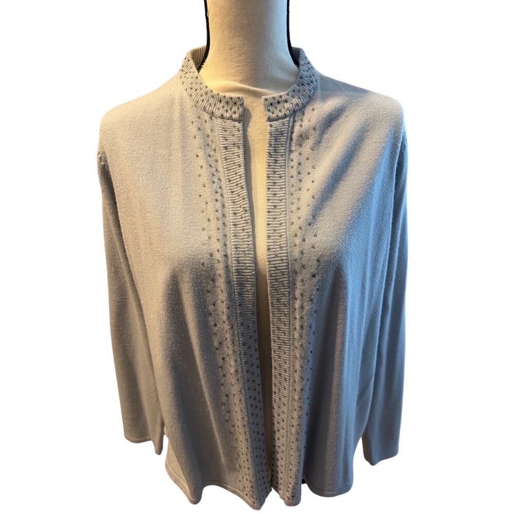 ⭐️ Women Designers Originals Gray Beaded Open Front Cardigan Sweater Size Large